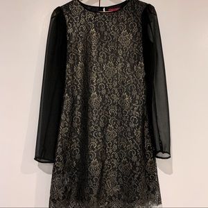 Ted Baker black with gold lace sheer sleeves